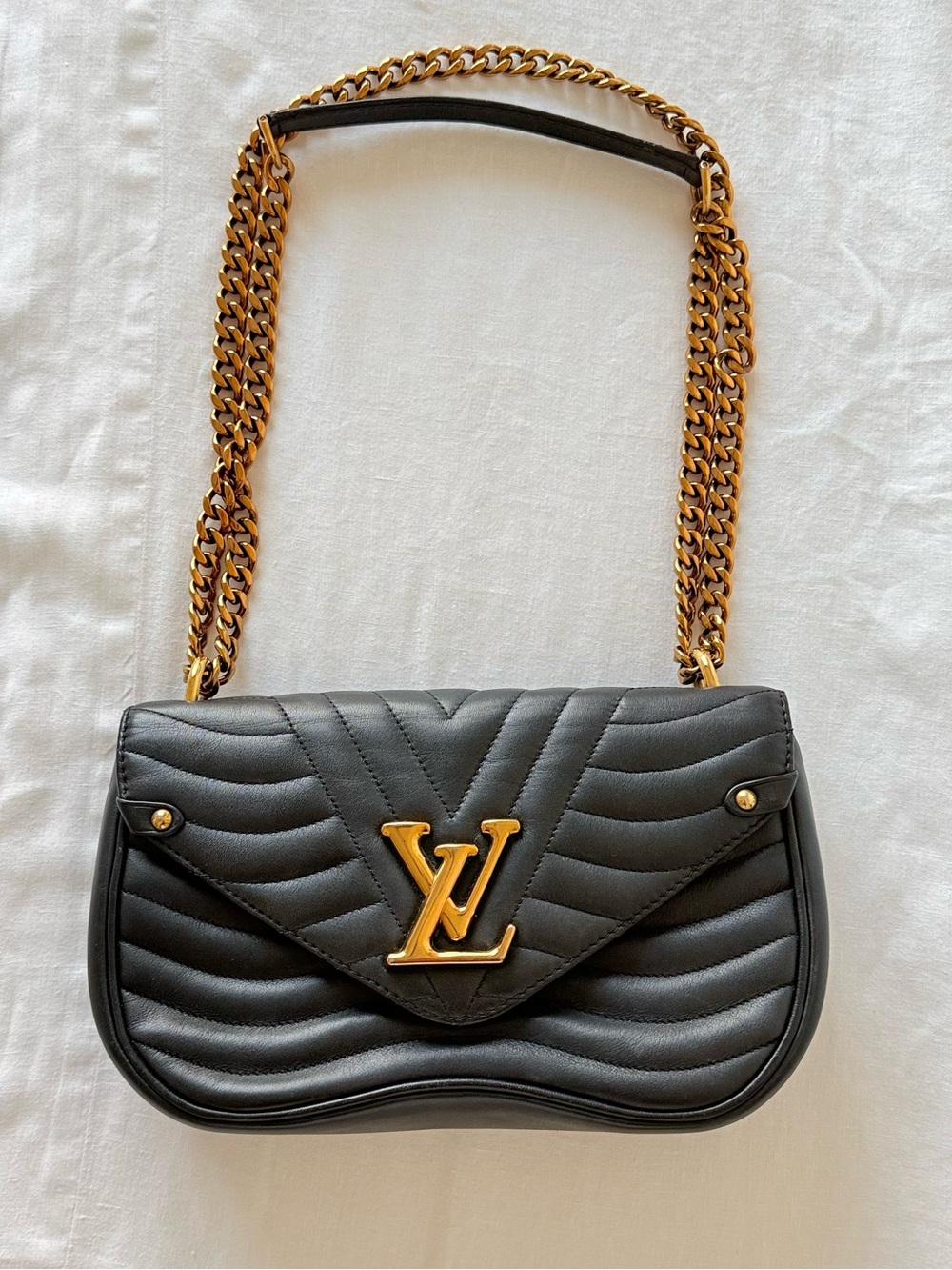 Louis Vuitton • New Wave • Black Quilted Crossbody Bag Multicolor Logo Strap